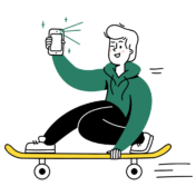 illustratie startende ondernemer op skateboard